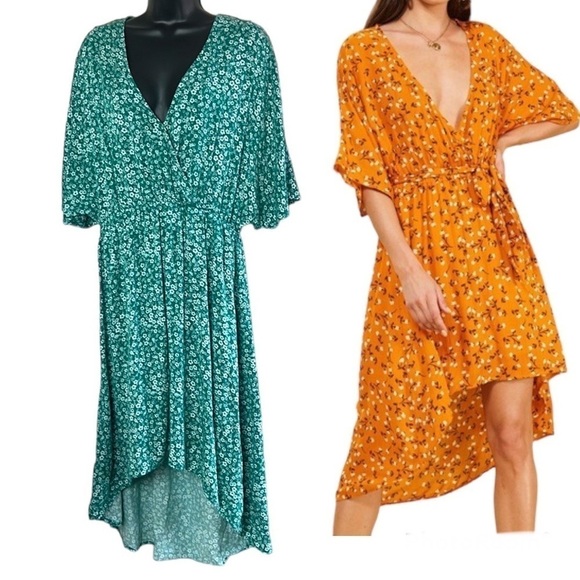 Minkpink Delicate Daze Green Floral Hi-Low Dress Size L - Picture 1 of 17